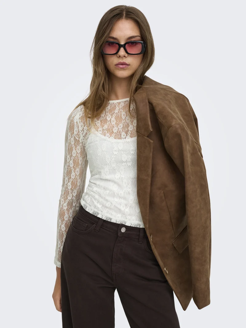 ONLNIKITA L/S BOATNECK LACE TOP BOX, Cloud Dancer