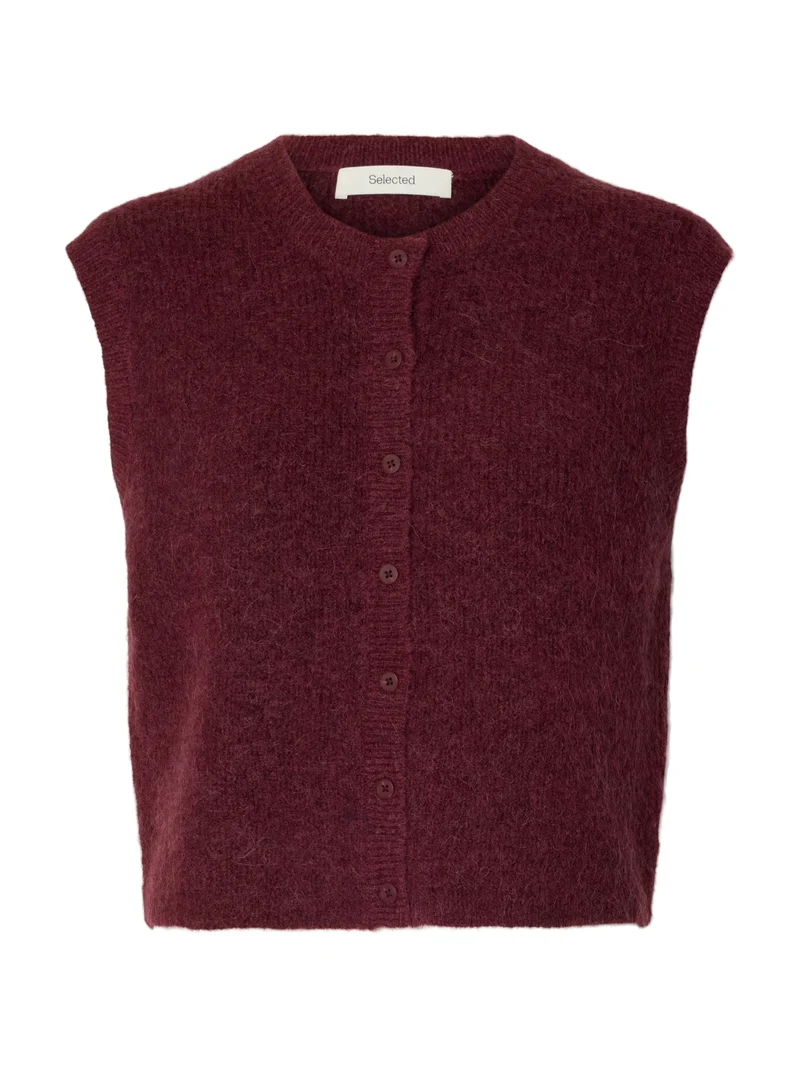 SLWLULU SL BUTTON O-NECK VEST NOOS, Tawny Port/Melange