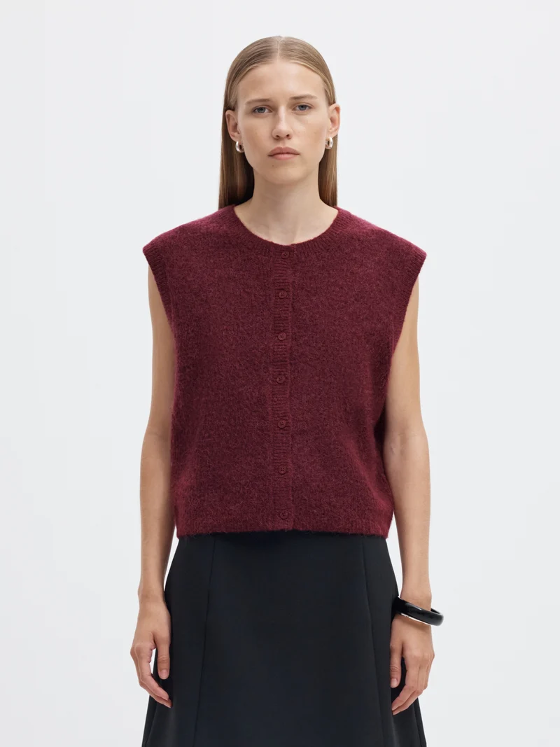 SLWLULU SL BUTTON O-NECK VEST NOOS, Tawny Port/Melange