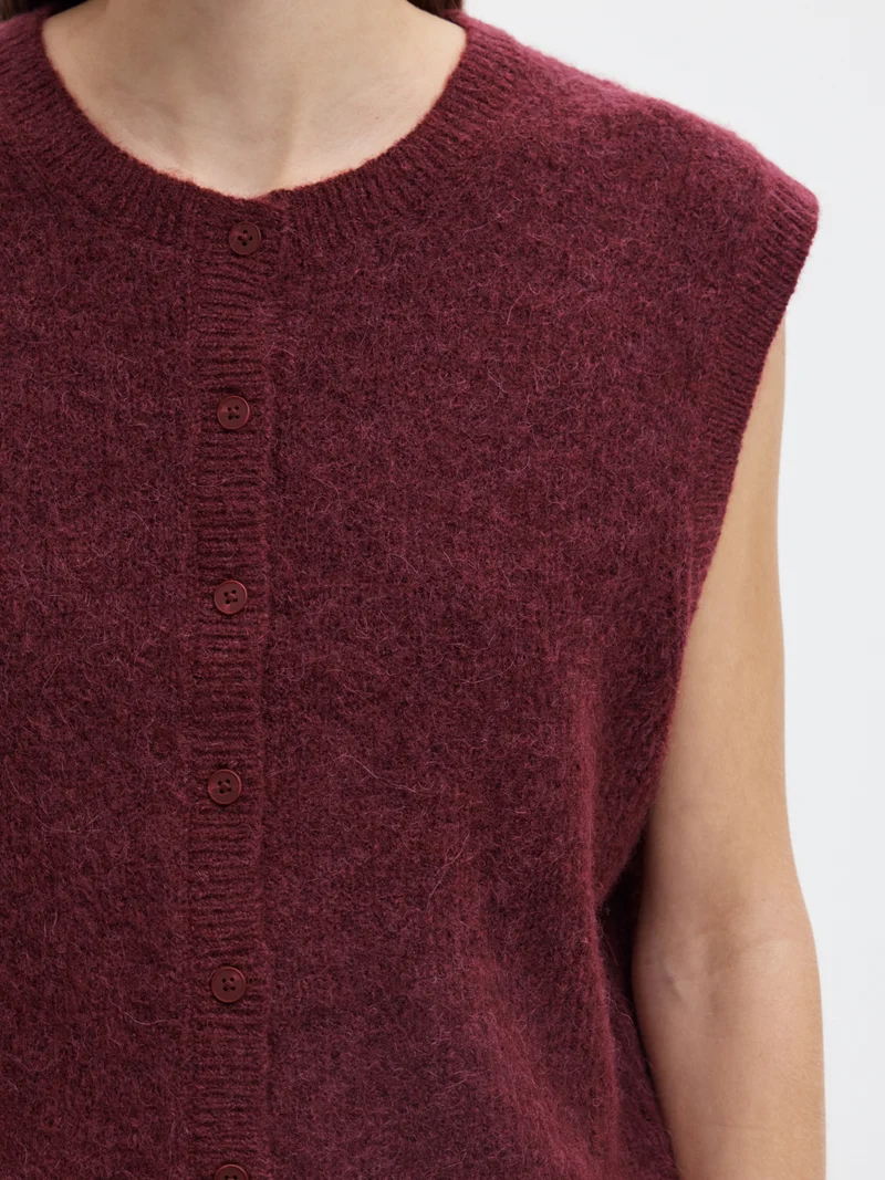 SLWLULU SL BUTTON O-NECK VEST NOOS, Tawny Port/Melange