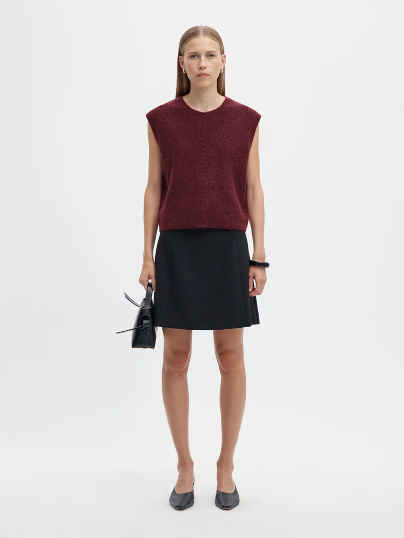 SLWLULU SL BUTTON O-NECK VEST NOOS, Tawny Port/Melange