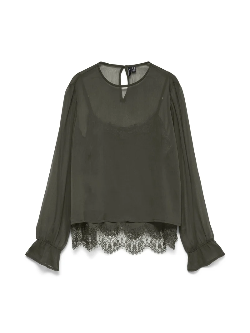 VMLALIE LS LACE TOP WVN, Forest Night