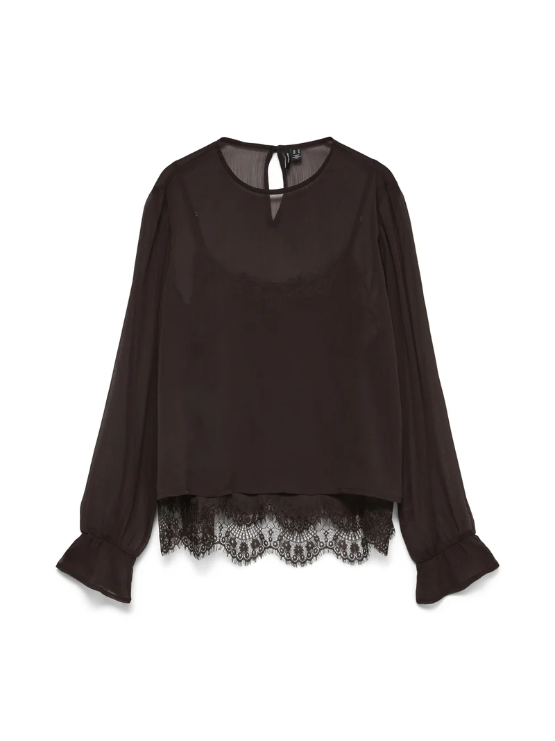 VMLALIE LS LACE TOP WVN, Chocolate Torte