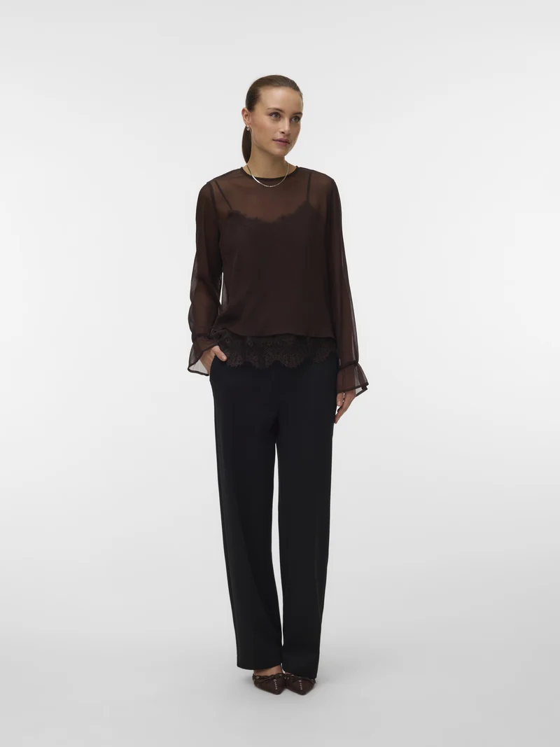 VMLALIE LS LACE TOP WVN, Chocolate Torte