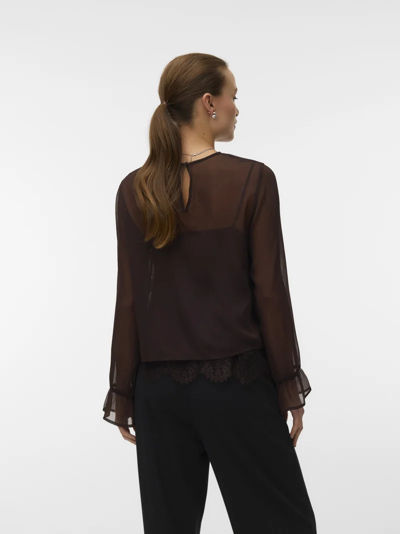 VMLALIE LS LACE TOP WVN, Chocolate Torte