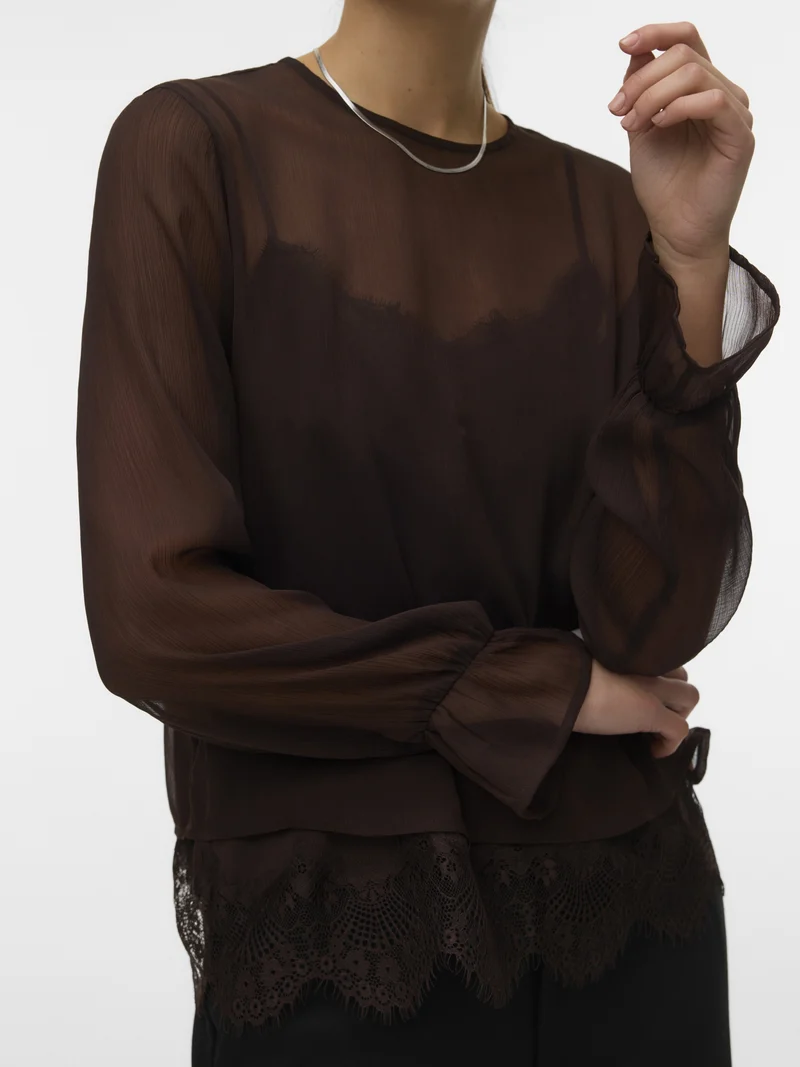 VMLALIE LS LACE TOP WVN, Chocolate Torte