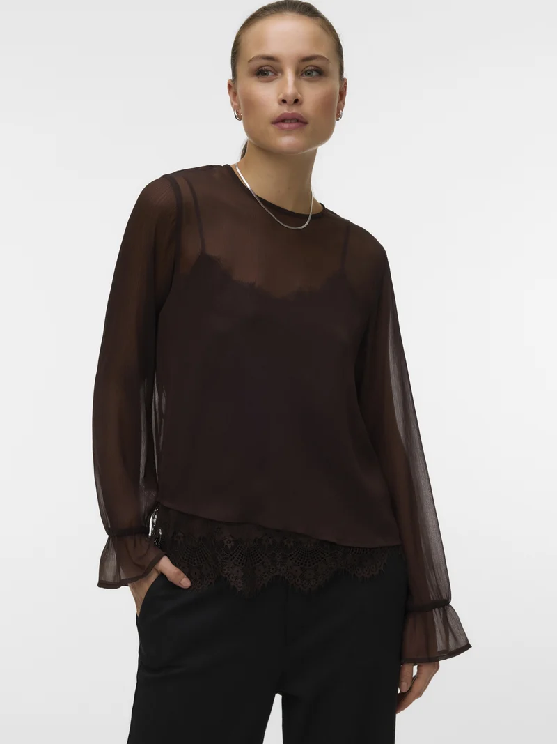 VMLALIE LS LACE TOP WVN, Chocolate Torte