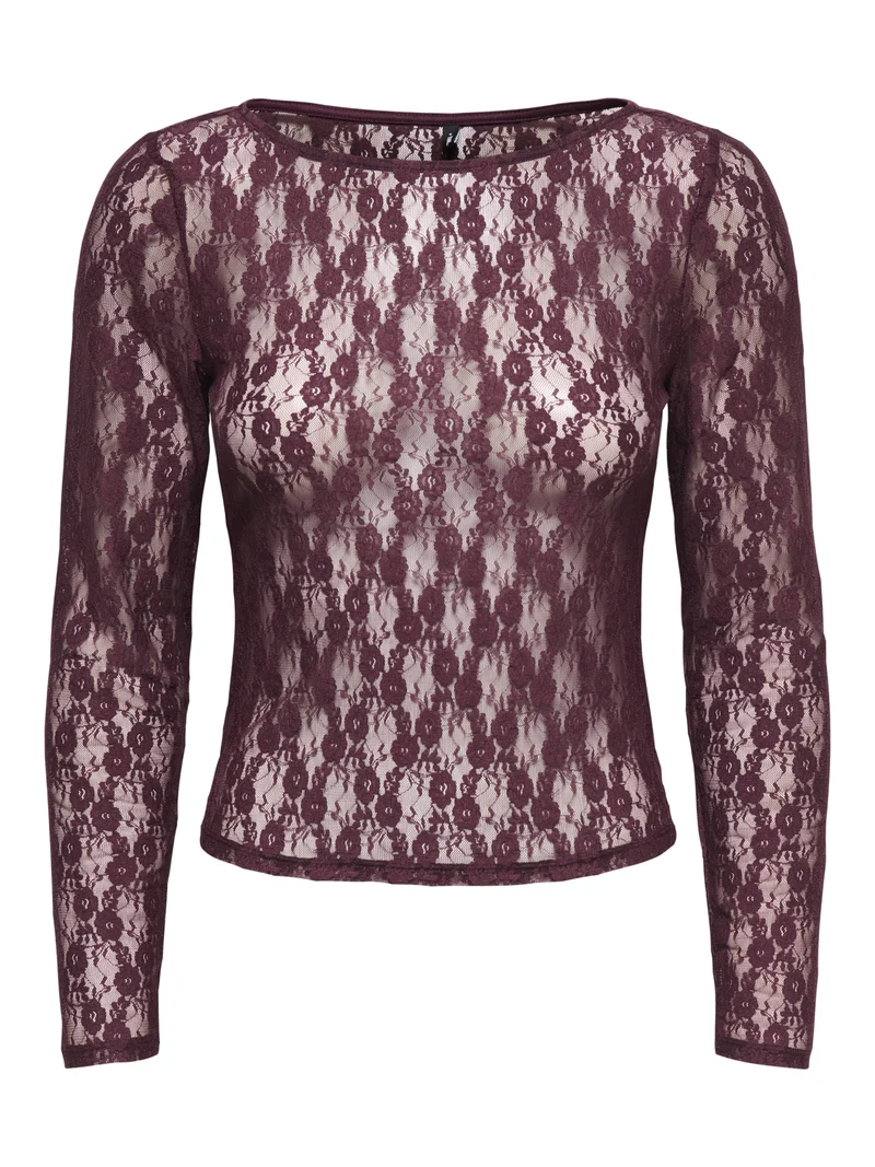ONLNIKITA L/S BOATNECK LACE TOP BOX, Decadent Chocolate