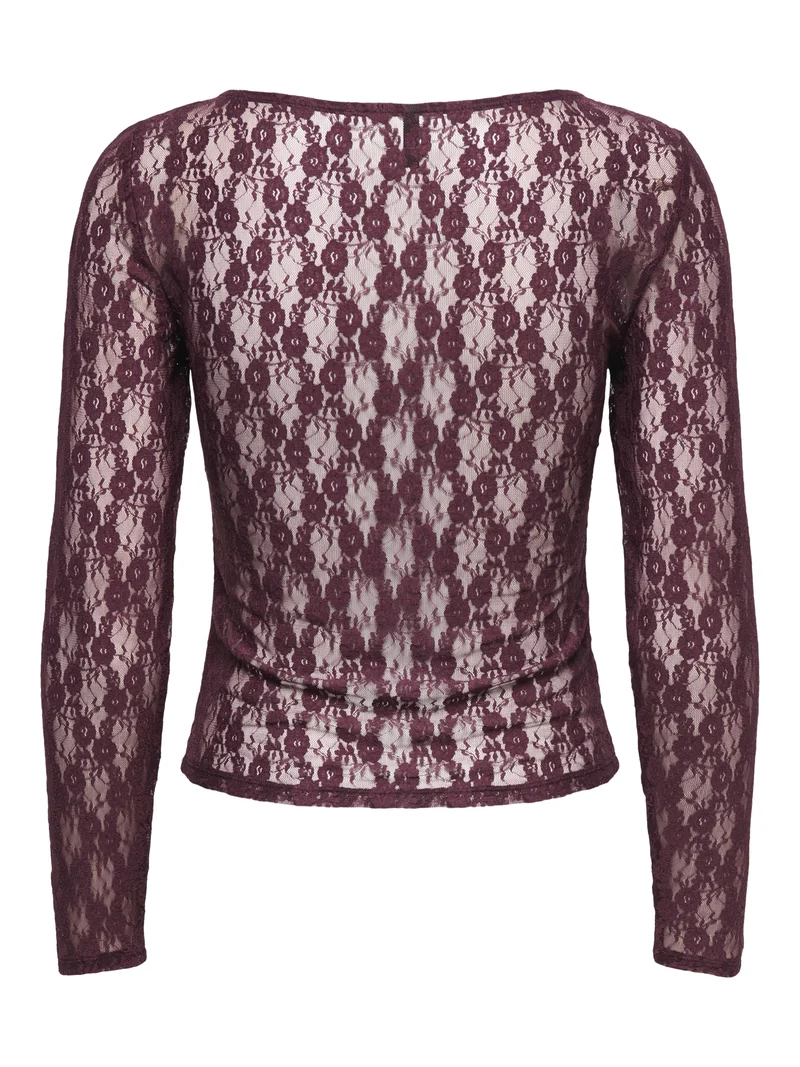ONLNIKITA L/S BOATNECK LACE TOP BOX, Decadent Chocolate
