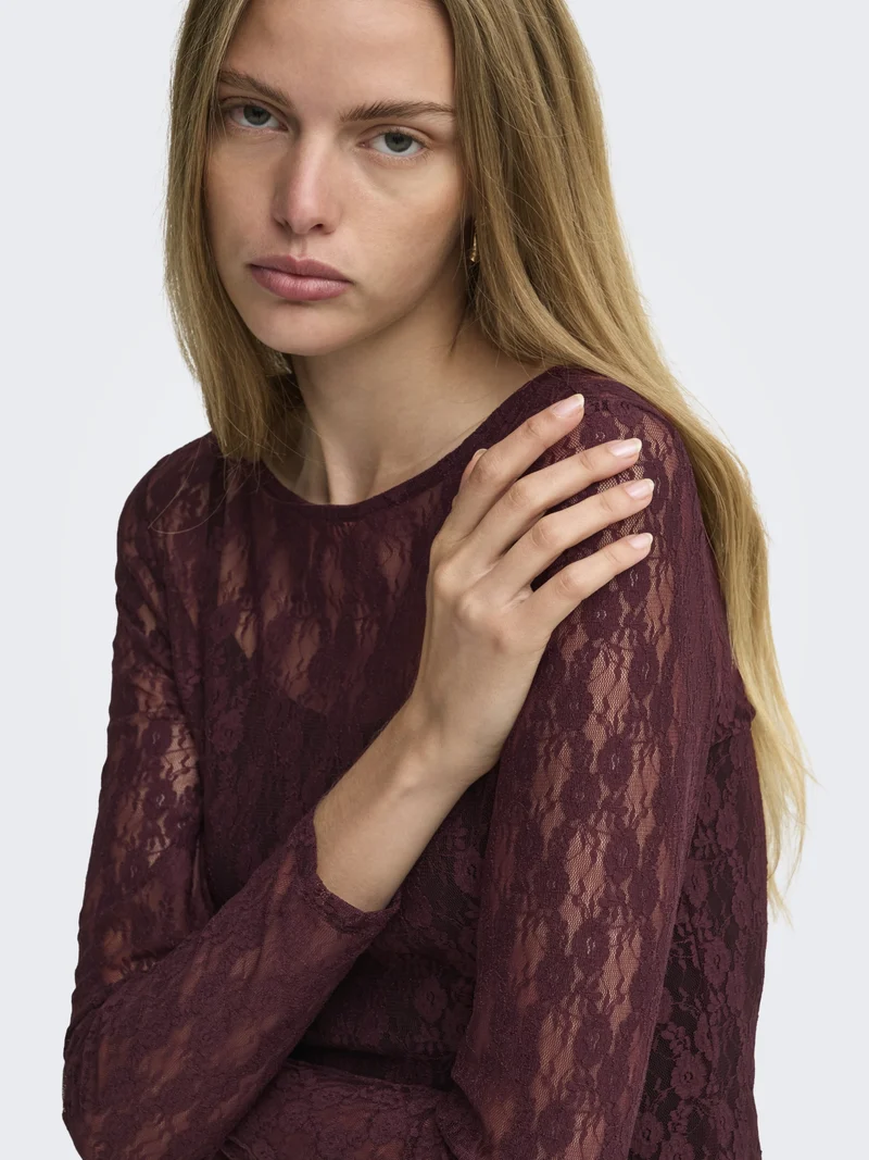 ONLNIKITA L/S BOATNECK LACE TOP BOX, Decadent Chocolate