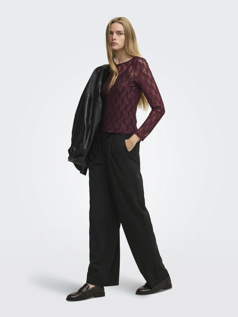 ONLNIKITA L/S BOATNECK LACE TOP BOX, Decadent Chocolate