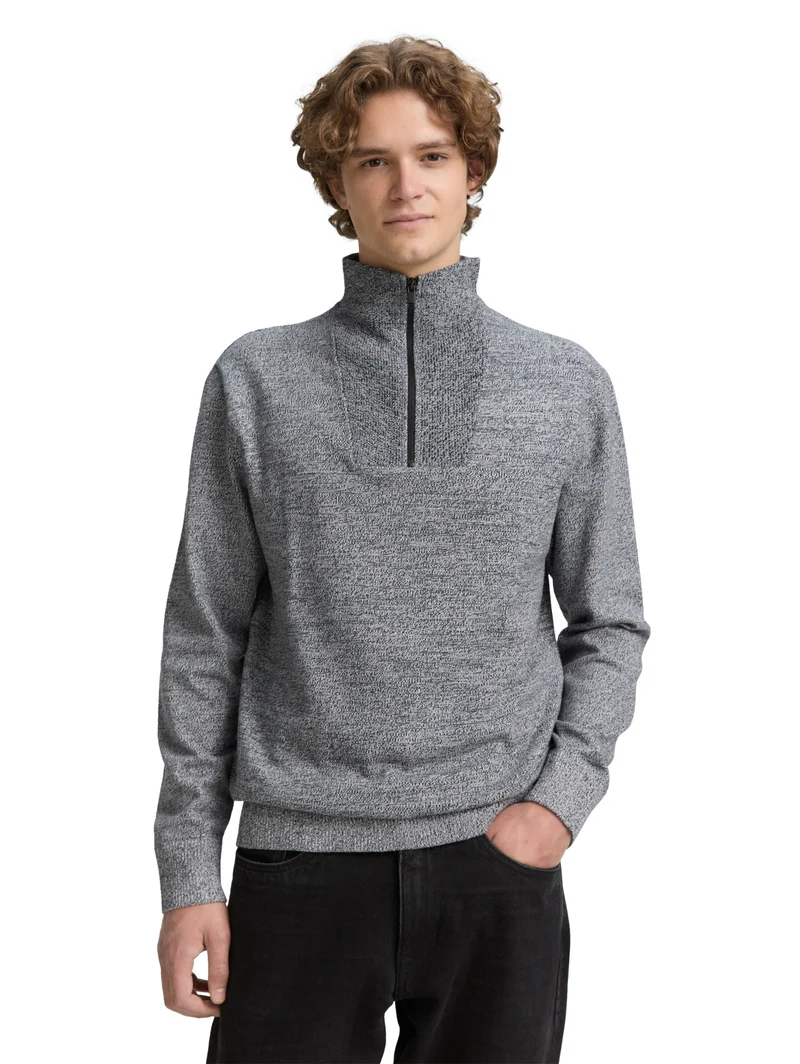 basic knitted troyer, navy white mouline