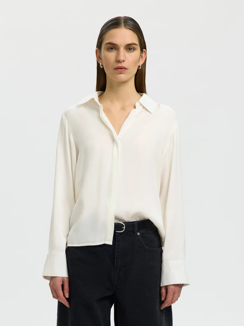 SLWJONNA REG LS OPEN COLLAR SHIRT N, Egret