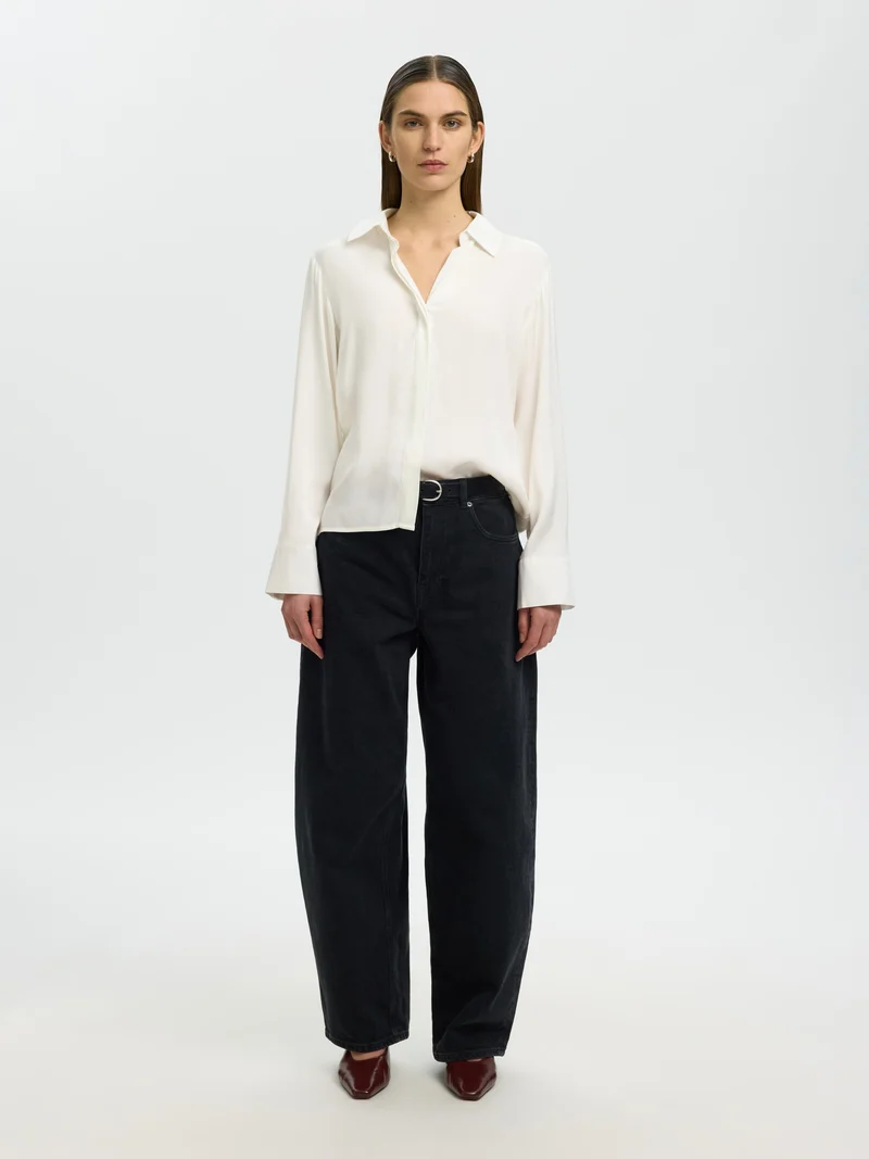 SLWJONNA REG LS OPEN COLLAR SHIRT N, Egret