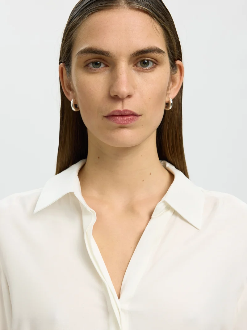 SLWJONNA REG LS OPEN COLLAR SHIRT N, Egret
