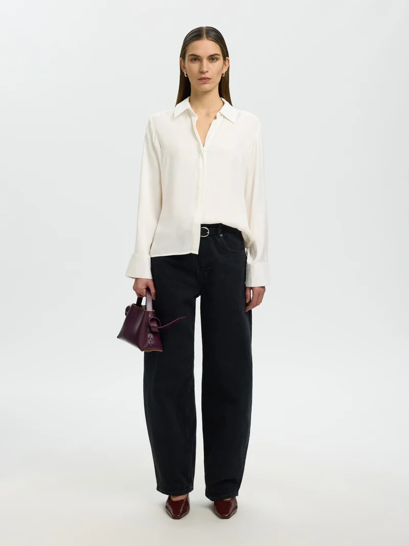 SLWJONNA REG LS OPEN COLLAR SHIRT N, Egret