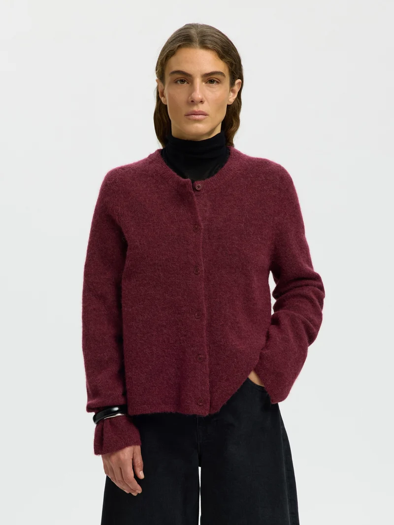 SLWLULU NEW LS KNIT CARDIGAN NOOS, Tawny Port/MELANGE