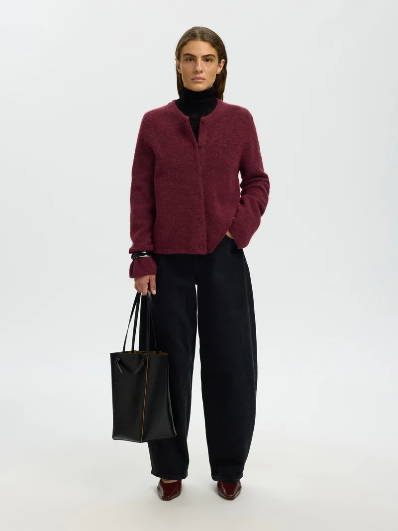 SLWLULU NEW LS KNIT CARDIGAN NOOS, Tawny Port/MELANGE
