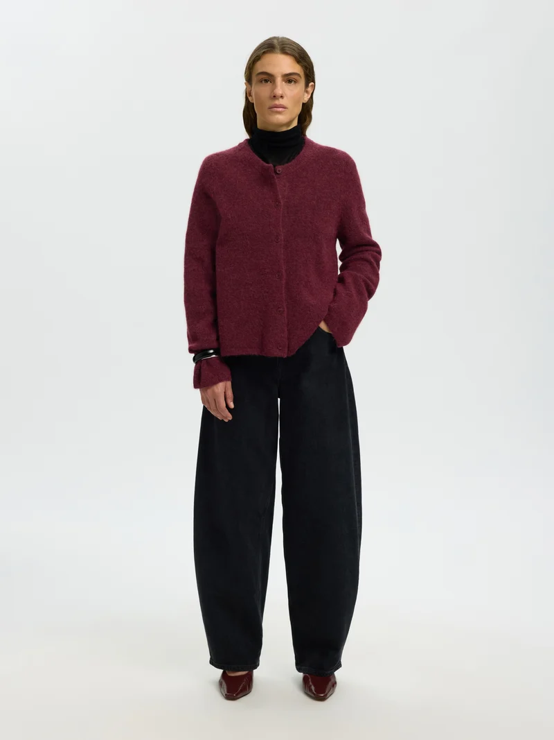 SLWLULU NEW LS KNIT CARDIGAN NOOS, Tawny Port/MELANGE