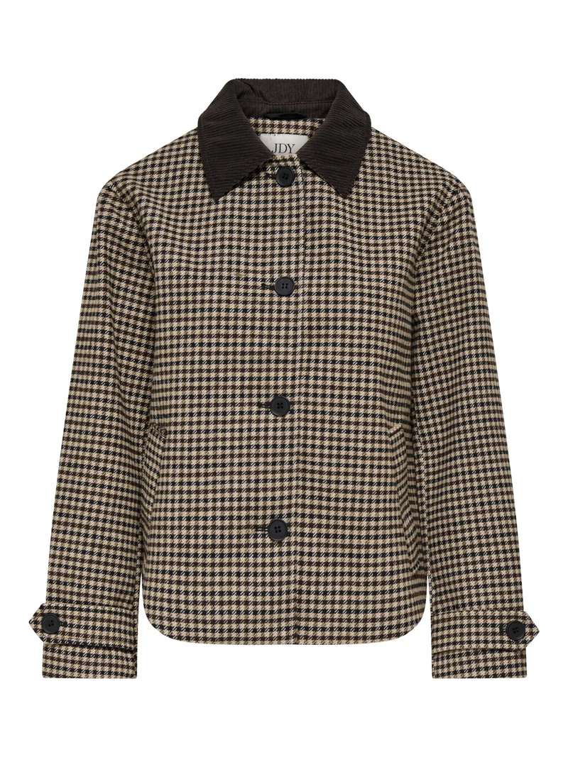 JDYVALERIE CHECK JACKET OTW YFM, Iced Coffee/BLACK AND CHOCOLATE TOR