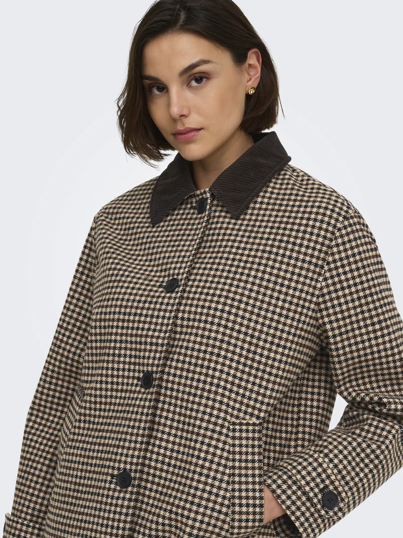 JDYVALERIE CHECK JACKET OTW YFM, Iced Coffee/BLACK AND CHOCOLATE TOR