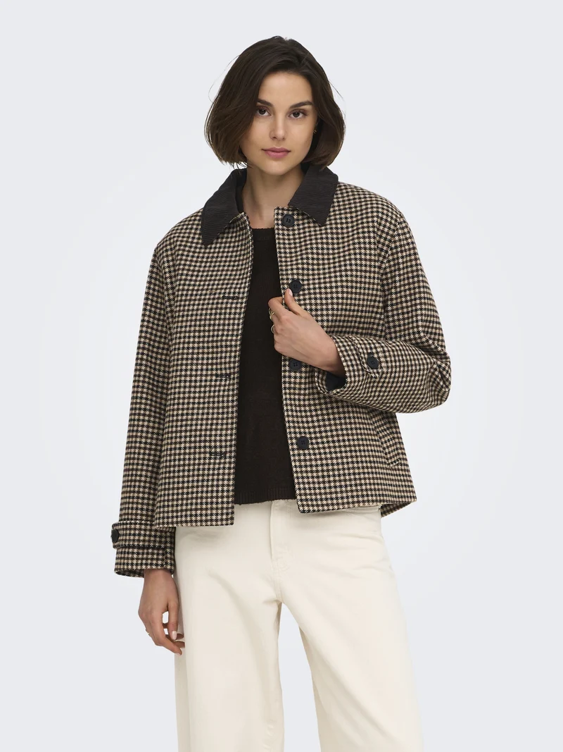 JDYVALERIE CHECK JACKET OTW YFM, Iced Coffee/BLACK AND CHOCOLATE TOR