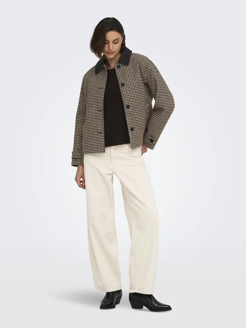 JDYVALERIE CHECK JACKET OTW YFM, Iced Coffee/BLACK AND CHOCOLATE TOR