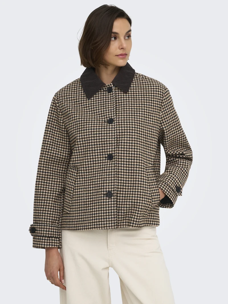 JDYVALERIE CHECK JACKET OTW YFM, Iced Coffee/BLACK AND CHOCOLATE TOR