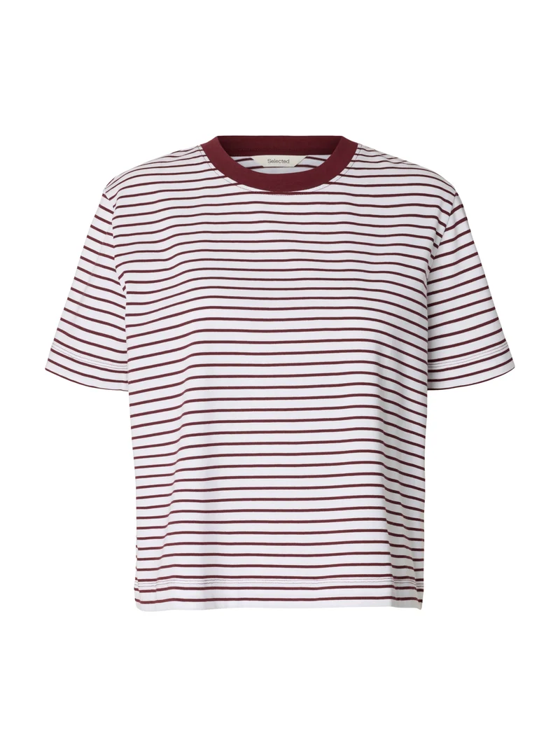 SLWESSENTIAL SS STRIPED BOXY TEE NO, Tawny Port/BRIGHT WHITE - THIN