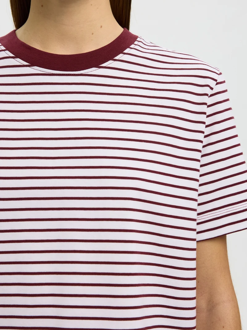 SLWESSENTIAL SS STRIPED BOXY TEE NO, Tawny Port/BRIGHT WHITE - THIN