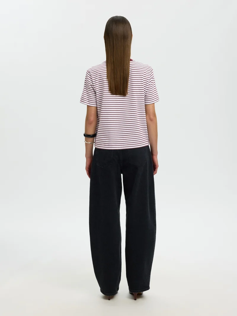 SLWESSENTIAL SS STRIPED BOXY TEE NO, Tawny Port/BRIGHT WHITE - THIN