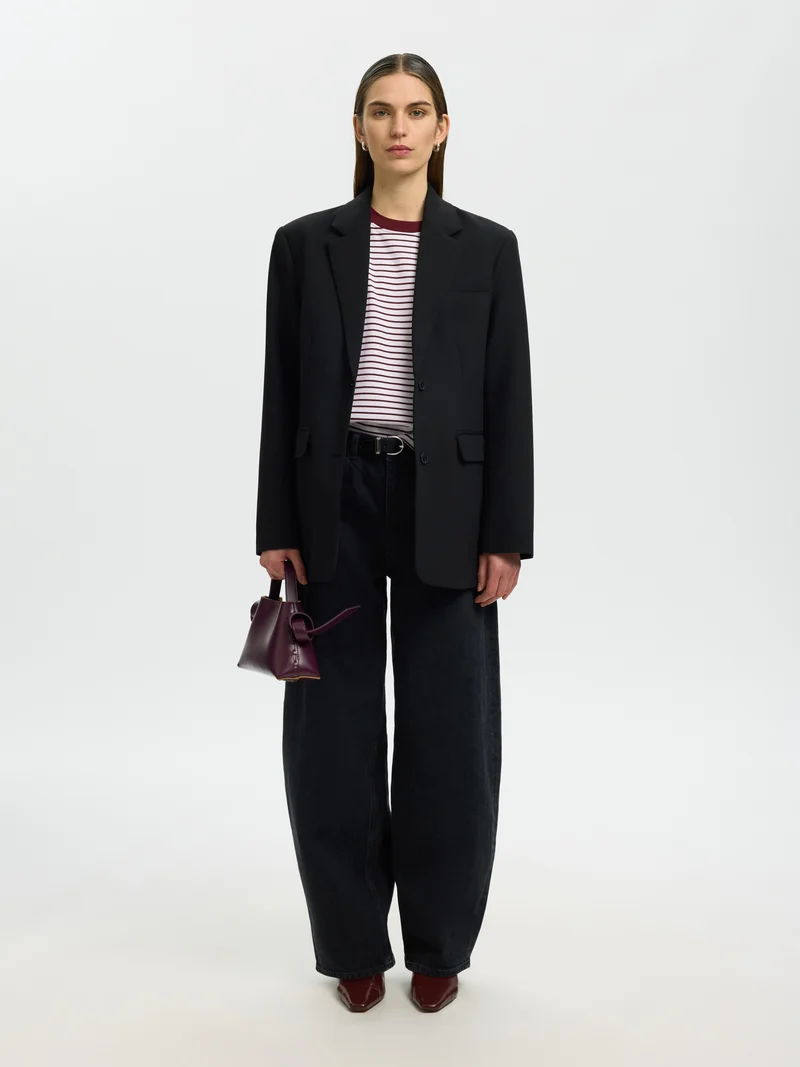 SLWESSENTIAL SS STRIPED BOXY TEE NO, Tawny Port/BRIGHT WHITE - THIN