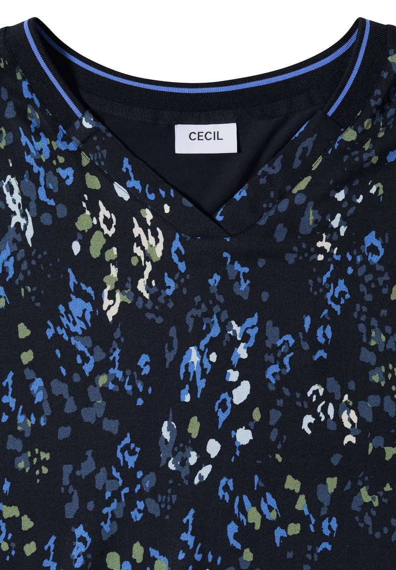 CECIL - Kurzarm Blusenshirt mit Strukturmix - Farbe: urban dark blue