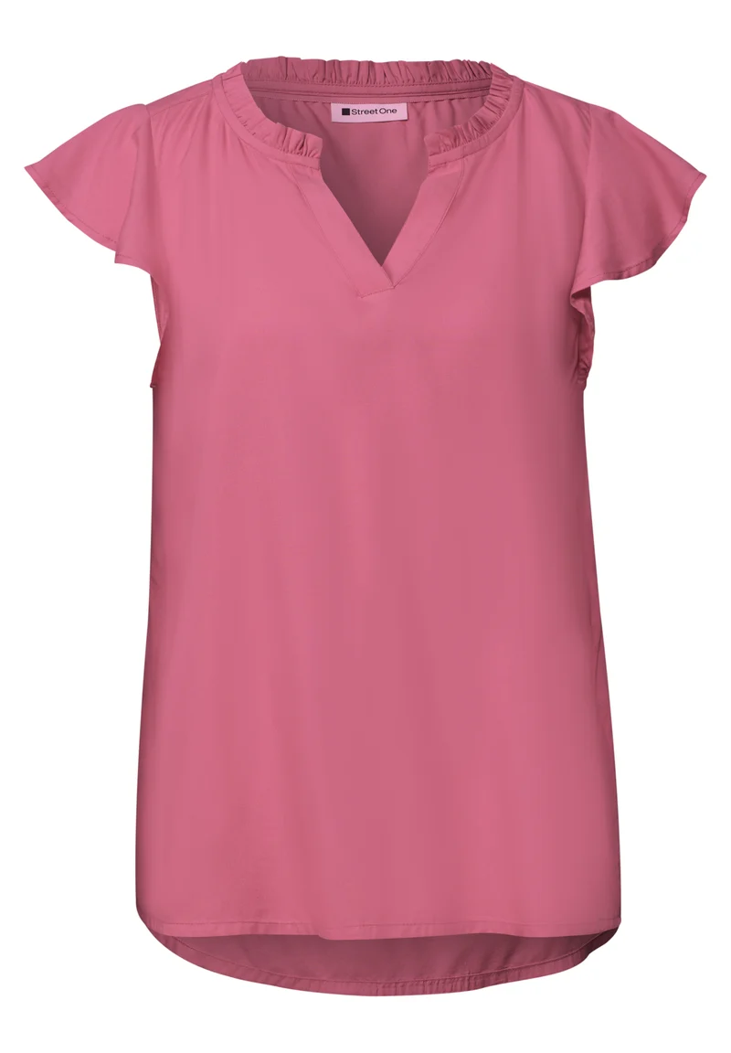 Street One - Blusenshirt mit Split Neck und Volant-Ãrmeln - Farbe: blush berry