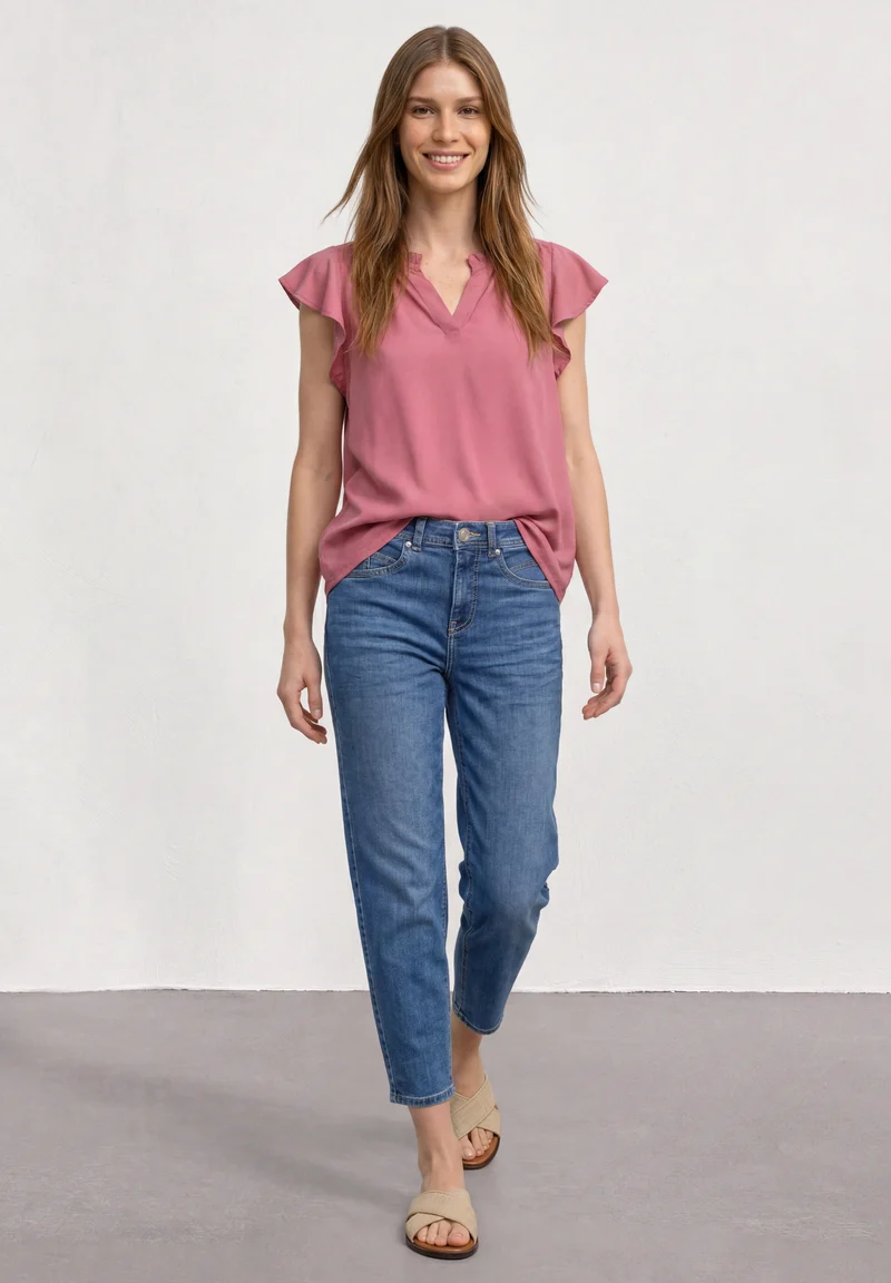 Street One - Blusenshirt mit Split Neck und Volant-Ãrmeln - Farbe: blush berry