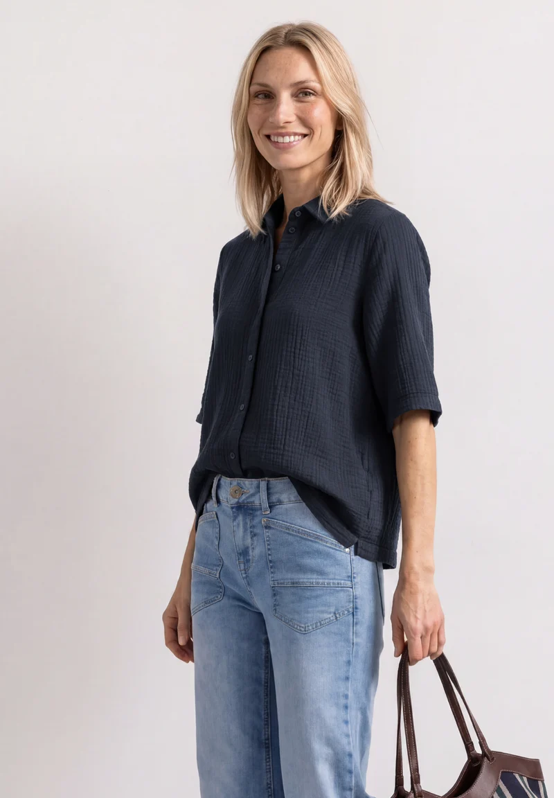 Street One - Musselin Bluse mit Bowling-Kragen - Farbe: darkest blue