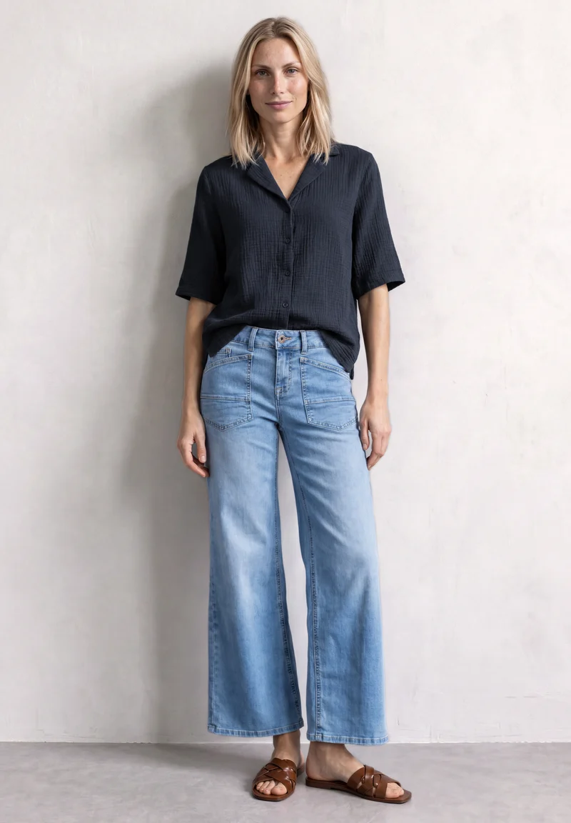 Street One - Musselin Bluse mit Bowling-Kragen - Farbe: darkest blue