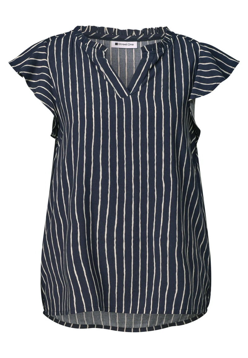 Street One - Blusenshirt mit Split Neck und Volant-Ãrmeln - Farbe: darkest blue