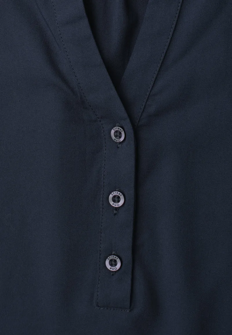 Street One - Kurzarm Bluse mit Split Neck und Elastiksaum - Farbe: darkest blue