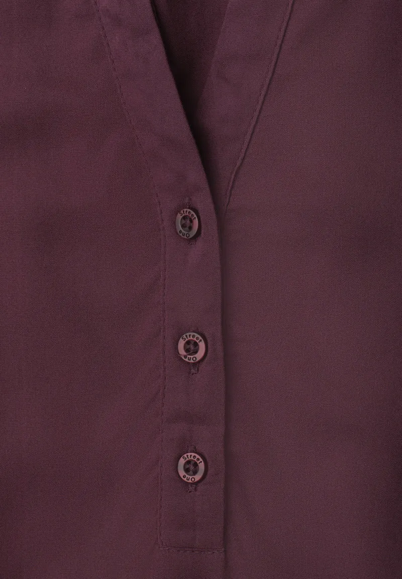 Street One - Kurzarm Bluse mit Split Neck und Elastiksaum - Farbe: rustic rouge