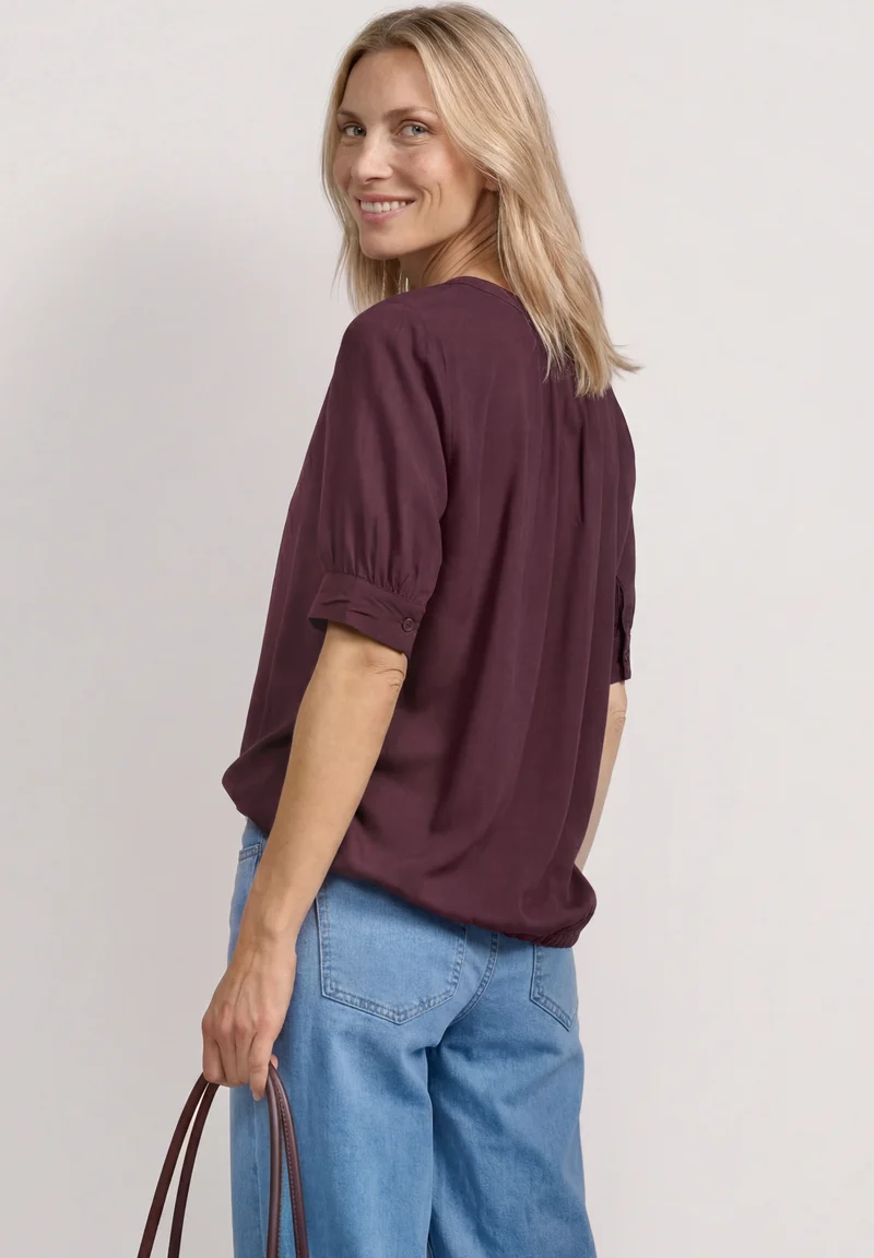 Street One - Kurzarm Bluse mit Split Neck und Elastiksaum - Farbe: rustic rouge