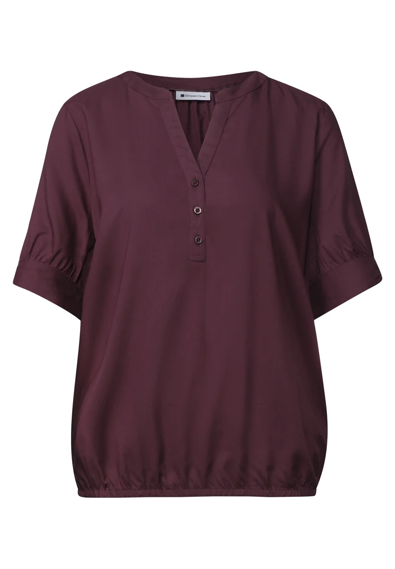 Street One - Kurzarm Bluse mit Split Neck und Elastiksaum - Farbe: rustic rouge