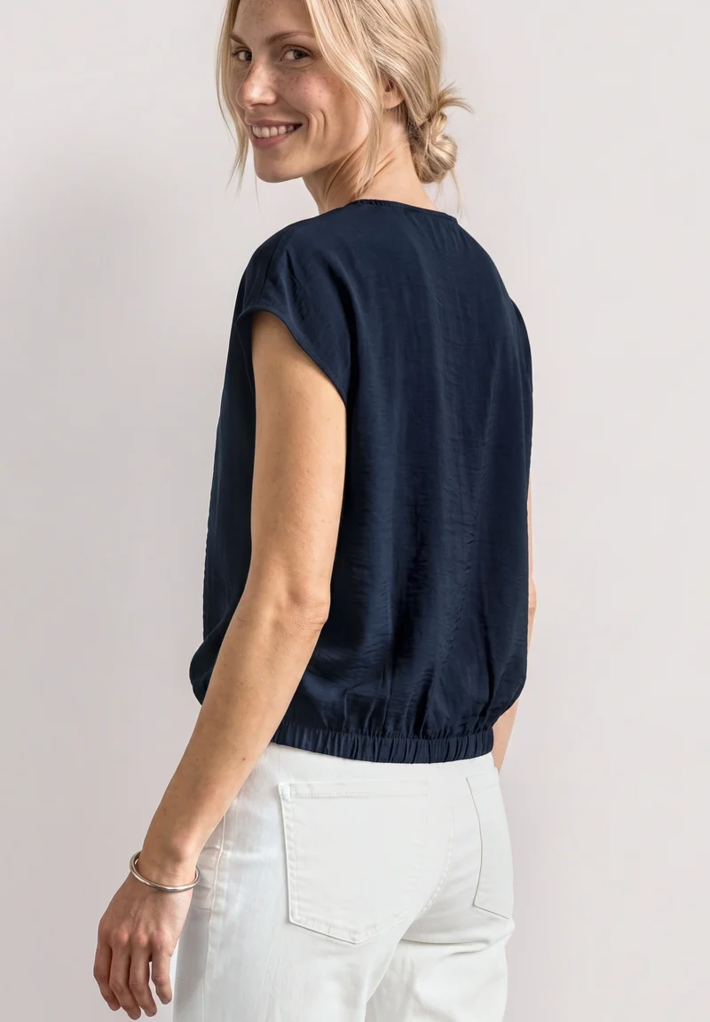 Street One - Blusenshirt mit Rundhals und Schnallendetail - Farbe: darkest blue