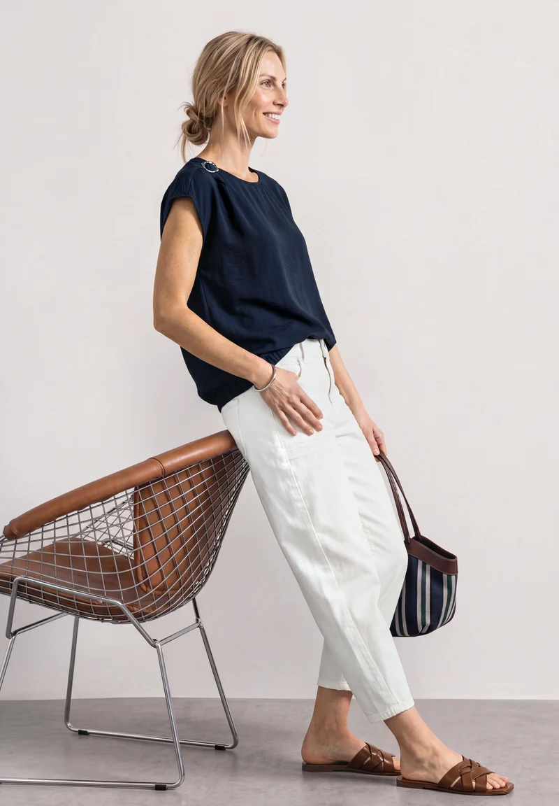 Street One - Blusenshirt mit Rundhals und Schnallendetail - Farbe: darkest blue