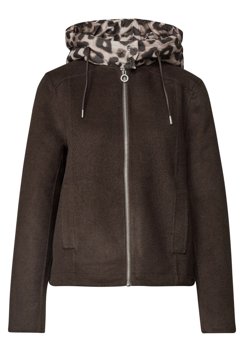 Wool Mat Mix Coat w. Removable, auburn brown