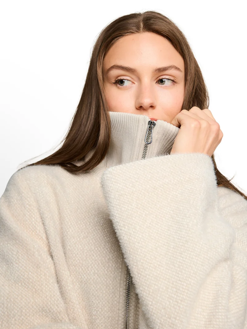 structured cosy jacket, cold beige structure
