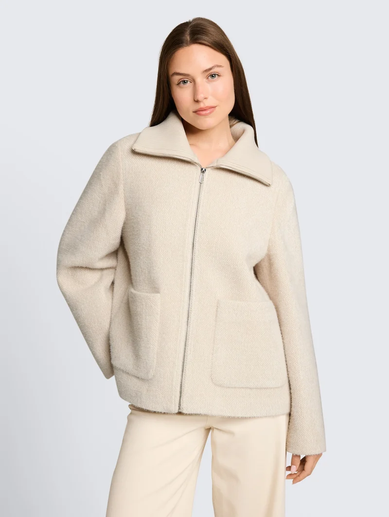structured cosy jacket, cold beige structure