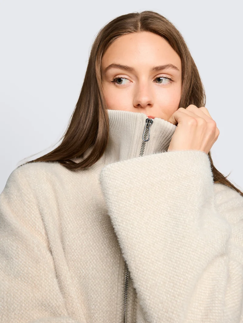 structured cosy jacket, cold beige structure