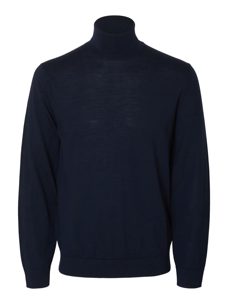 SLMTRAY LS KNIT MERINO ROLL NECK NO, Navy Blazer