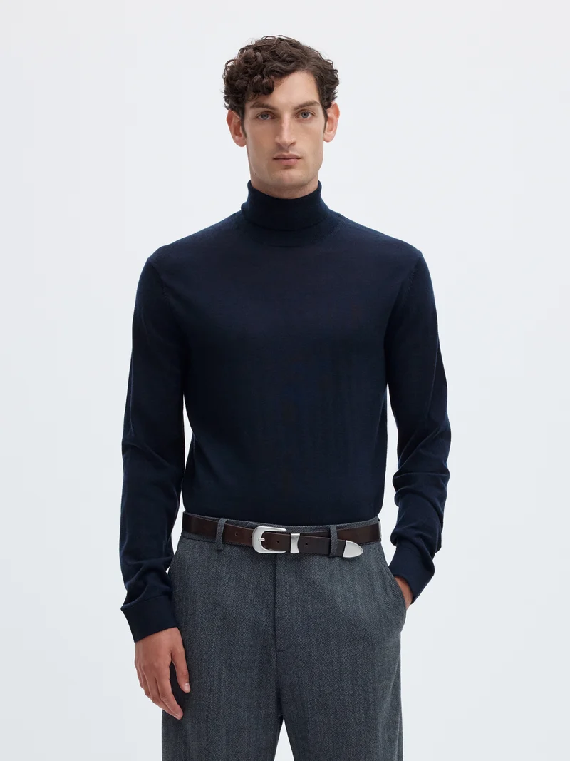 SLMTRAY LS KNIT MERINO ROLL NECK NO, Navy Blazer